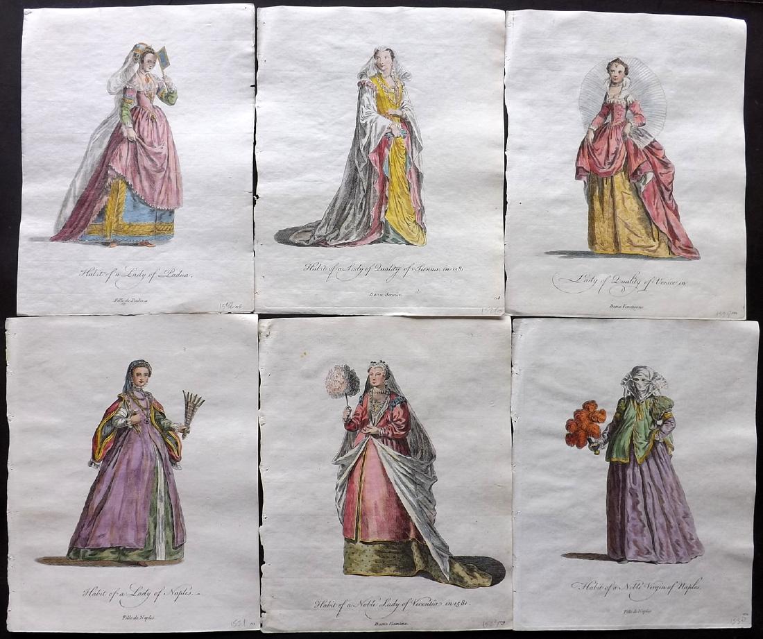 Italy - Jefferys, Thomas C1760 - 6 HC Costume Prints: Incl Padua, Naples, Sienna, Venice and Vicentia. Hand Coloured Copper Plates Published 1757-72, London for "Collection of the Dresses of Different Nations, Antient and Modern" by Thomas Jefferys. Illu