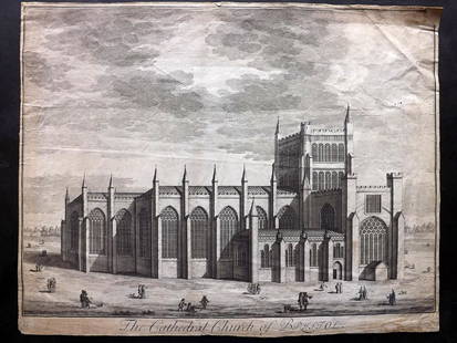 Kip, Jan C1710 Large Print of Bristol Cathedral: Large Folio Copper Plate Published 1708-1724, London for "Brittania Illustrata…" by Joannes Kip and James Collins. Paper Size: 23 x 18 inch (59 x 46cm) Verso edges strengthened. Small corner chip, t