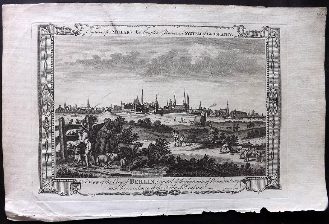 Miller, George 1782 Copper Engraving of Berlin Germany: Copper Plate Published 1782 London for "Millar's New Complete & Universal System of Geography" by George Henry Millar. Paper Size: 15 x 9.5 inch (38 x 24cm) Very minor margin stain. Good Condition