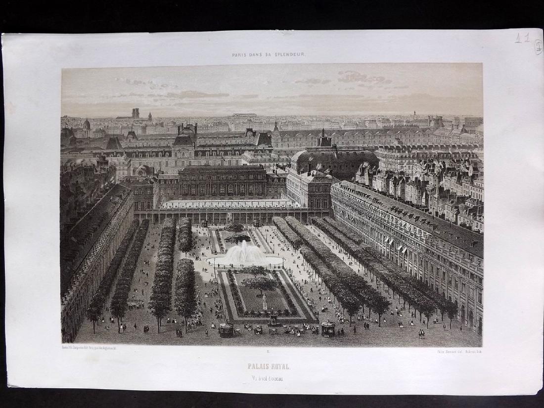 Paris dans sa Splendeur 1863 Large Print. Palais-Royal: Lithograph Published 1861-63, Paris for "Paris dans sa Splendeur" Edited by Henri Charpentier. Mostly Drawn by Felix Bonoist, and Lithographed by Benoist and others. Paper Size: 19 x 13 inch (48 x 33c
