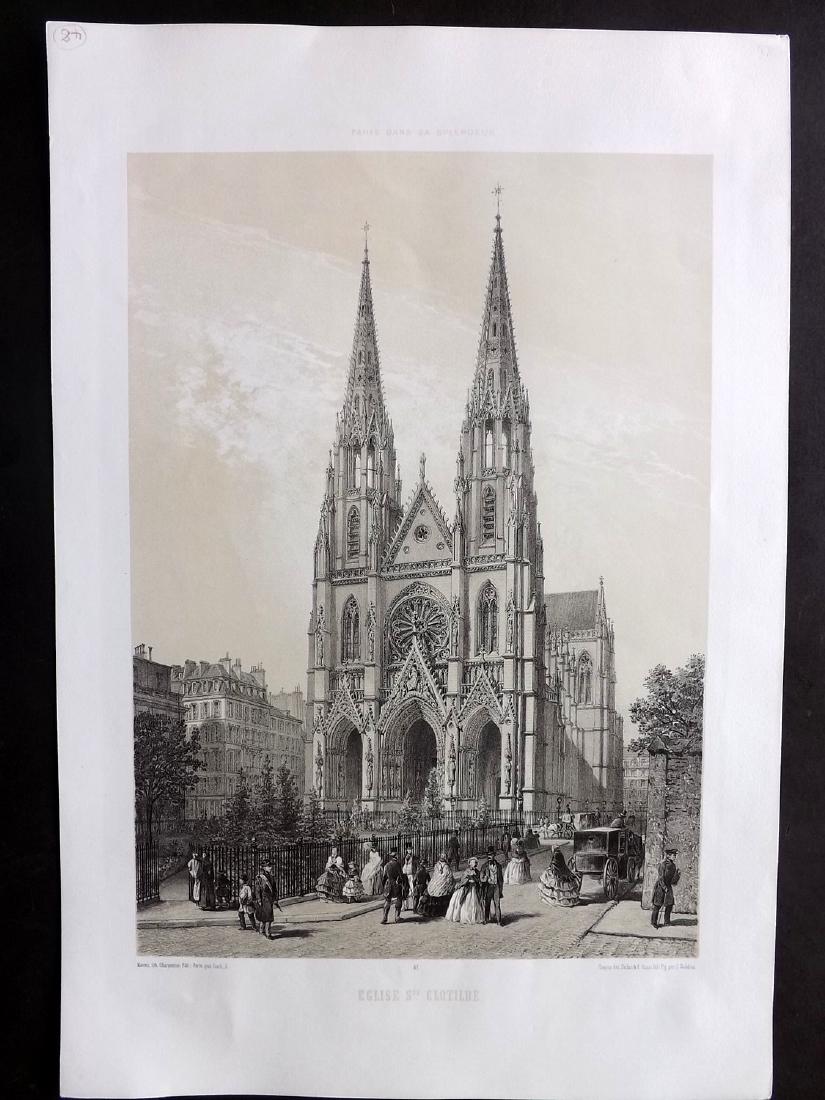 Paris dans sa Splendeur 1863 LG Print. Eglise Clotilde: Lithograph Published 1861-63, Paris for "Paris dans sa Splendeur" Edited by Henri Charpentier. Mostly Drawn by Felix Bonoist, and Lithographed by Benoist and others. Paper Size: 19 x 13 inch (48 x 33c