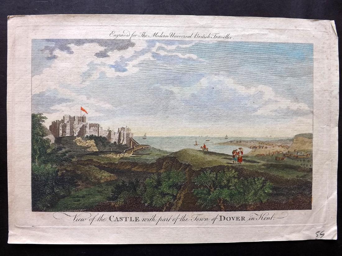 UK 1779 Hand Coloured Copper Plate of Dover, Kent: Hand Coloured Copper Plate Published 1779 by J. Cooke, London for "The Modern Universal British Traveller or, a New, Complete, and Accurate tour Through England, Wales, Scotland, and the Neighbouring 