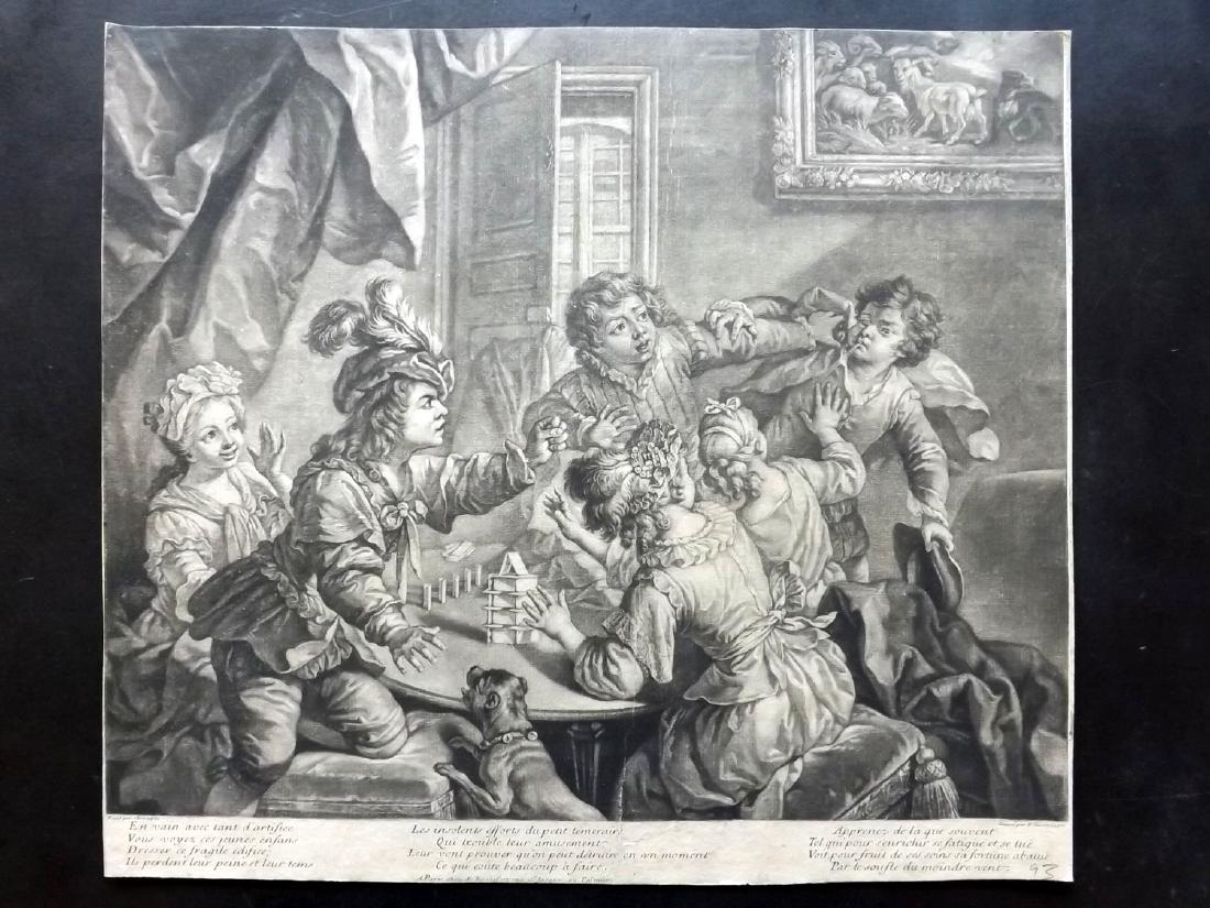 Sarrabat, Isaac C1700 Mezzotint after Christophe: "En vain avec tant d'artifice..." Mezzotint Published C1700, Paris. Engraved Isaac Sarrabat after Christophe. Paper Size: 14 x 12.5 inch (36 x 32cm) Margins trimmed and neatly mounted to Old Paper.