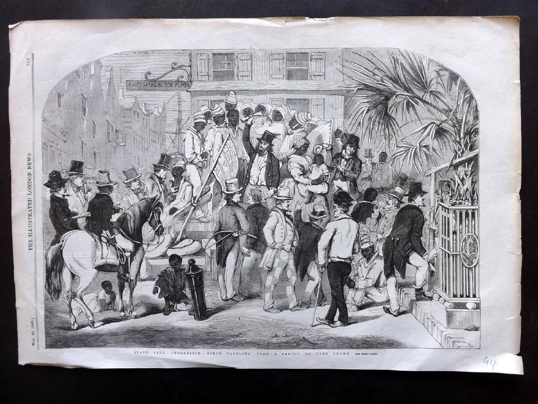 Slavery - USA 1856 Print. Slave Sale at Charleston, SC (1 of 2)