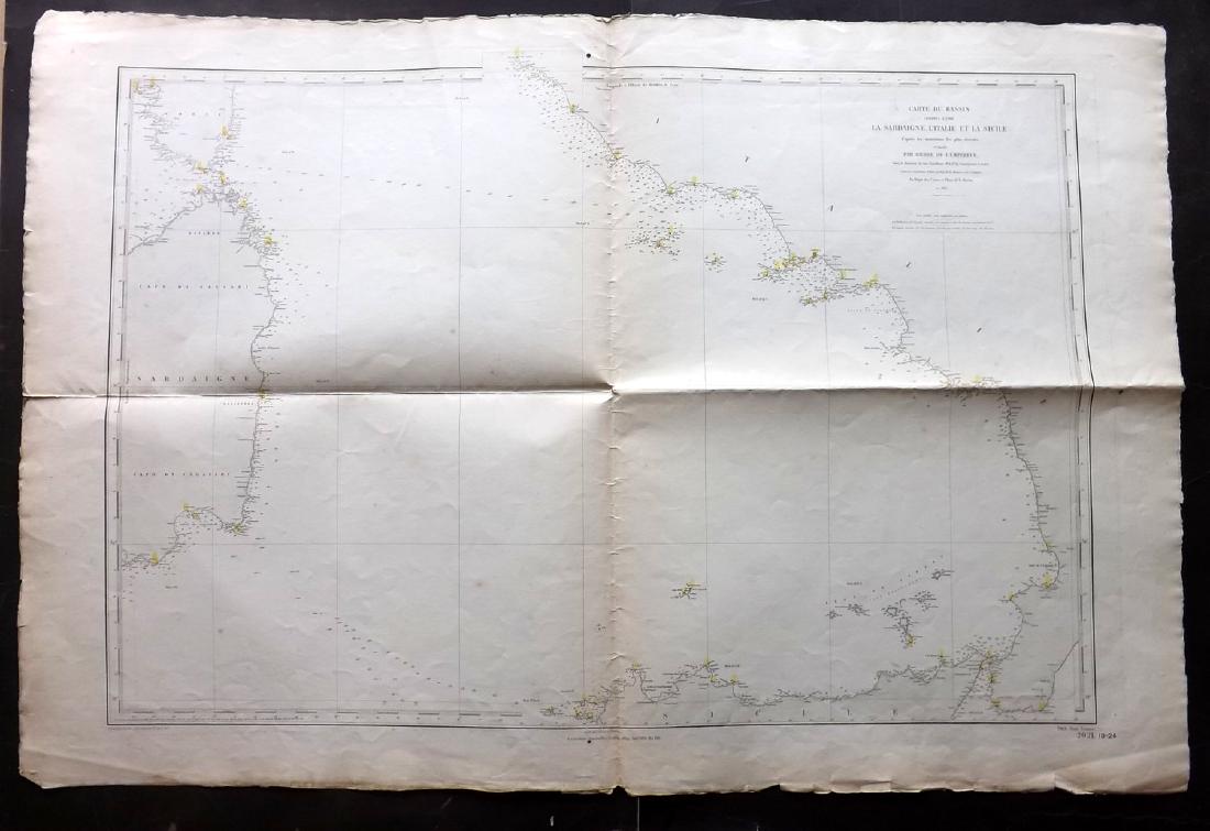 Depot de la Marine 1881 Large Map of Sardinia & Italy (1 of 2)