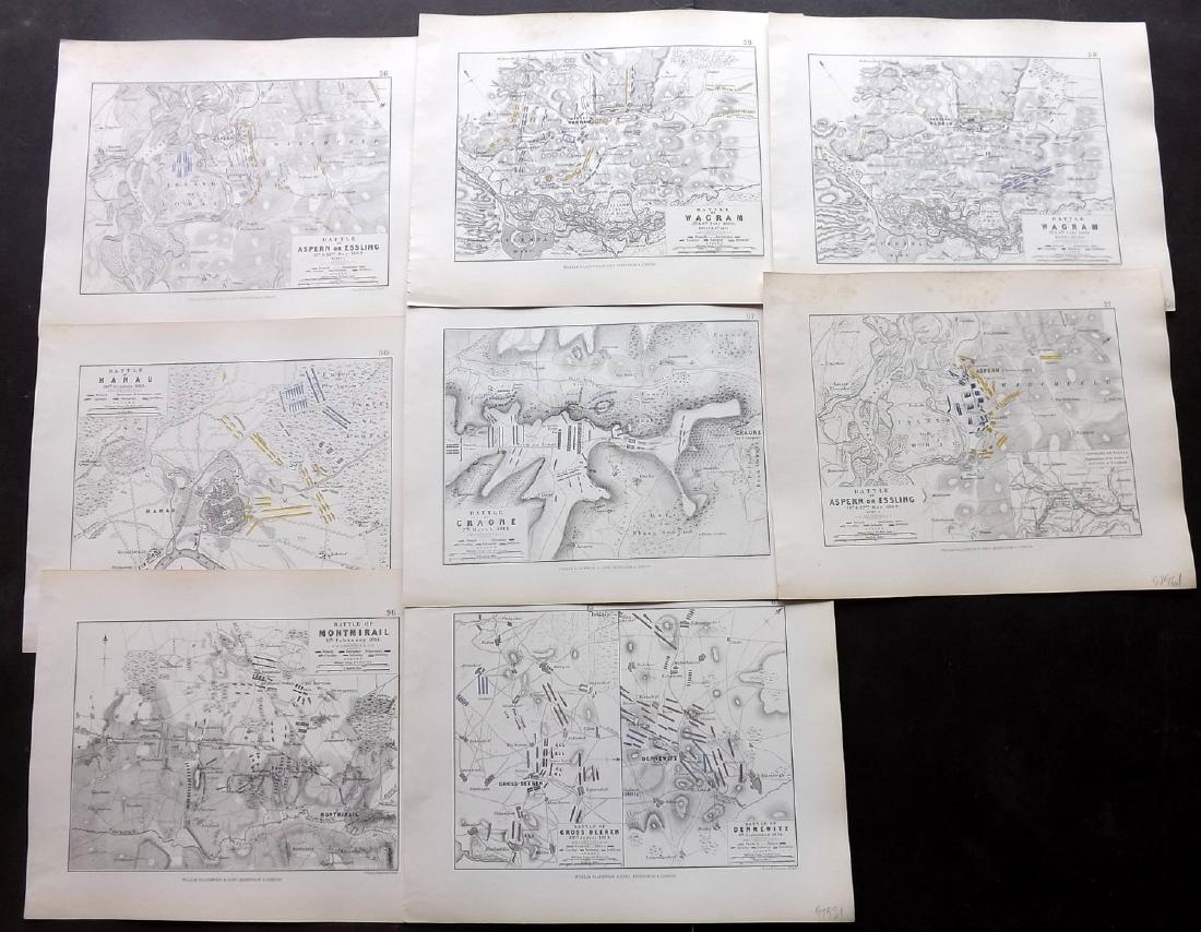 France, Germany Austria 1852 Battle Plans by Alison (8): Steel Engraved Maps Published 1852, Edinburgh & London for "Atlas to Alison's History of Europe" by Sir Archibald Alison and Alexander Keith Johnston. Outline Hand Colour. Paper Size: 10.5 x 8 inch (2