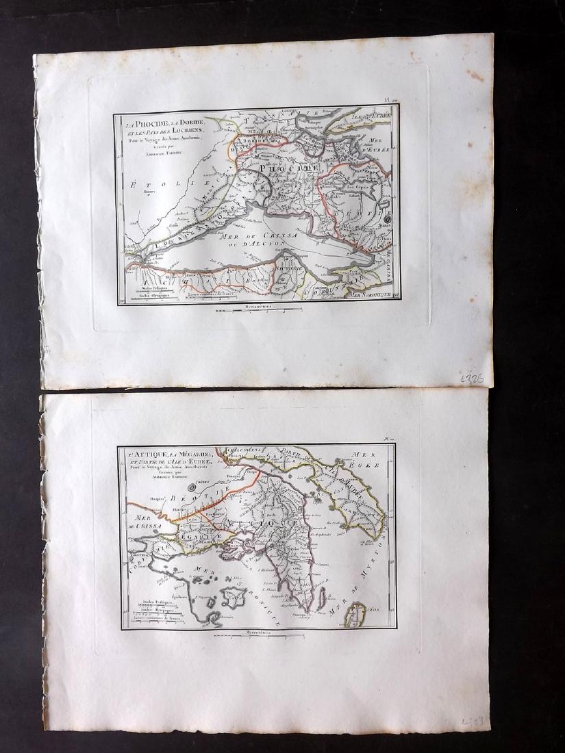Greece 1824 Pair of Maps by Barthelemy: " L'Attique la Megaride" and "La Phocide la Doride" Copper Engraved Maps Published 1824, Paris for "Voyage du Jeune Anacharsis en Grece" by Jean Jacques Barthelemy. Paper Size: 13.5 x 10 inch (34 x 25