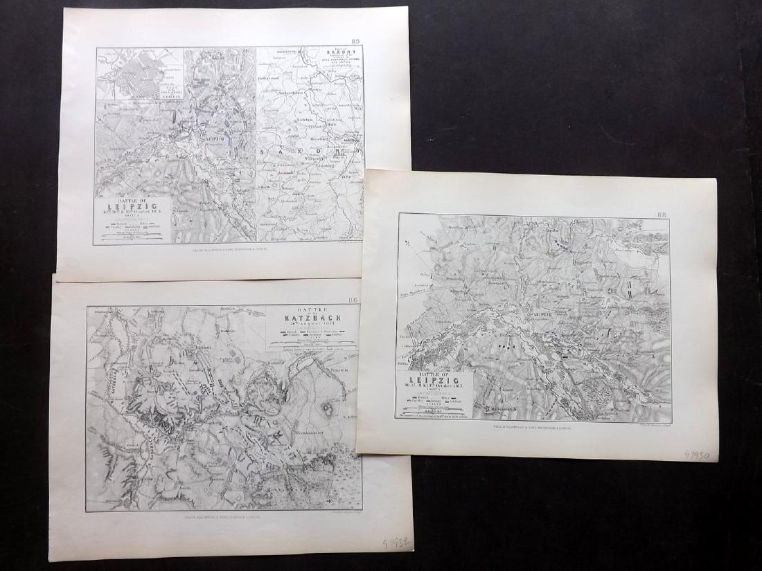 Poland 1852 Group 3 Battle Plans by Alison & Johnston: Incl Leipzig & Katzbach. Steel Engraved Maps Published 1852, Edinburgh & London for "Atlas to Alison's History of Europe" by Sir Archibald Alison and Alexander Keith Johnston. Outline Hand Colour. Pap