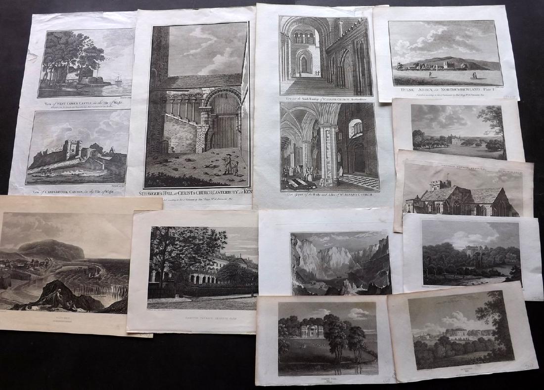 British Views C1780-C1875 Lot of 12 Engravings: Mostly Copper Plates. Examples by Boswell, Cassell's Old and New London, Meyer, Beauties of England and Wales, Gentleman's Magazine, and Cooke & Turner. Paper Size: 15 x 9 inch (38 x 23cm) Good Condit
