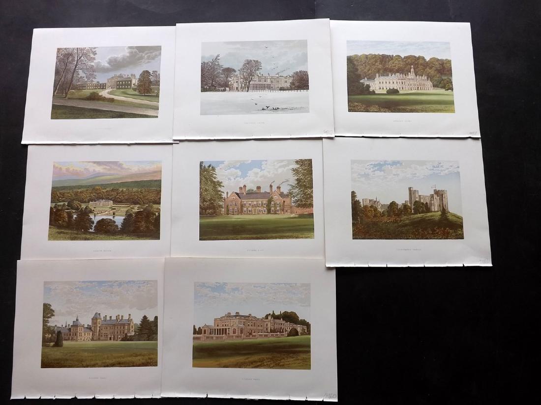 Morris Seats C1870 Lot of 8 Colour Woodblock Views: Color Printed Woodblock Published 1866-1880 by William Mackenzie, London for "Picturesque Views of Seats of Noblemen and Gentlemen of Great Britain and Ireland" by the Rev. F. O. Morris. Printed by Be