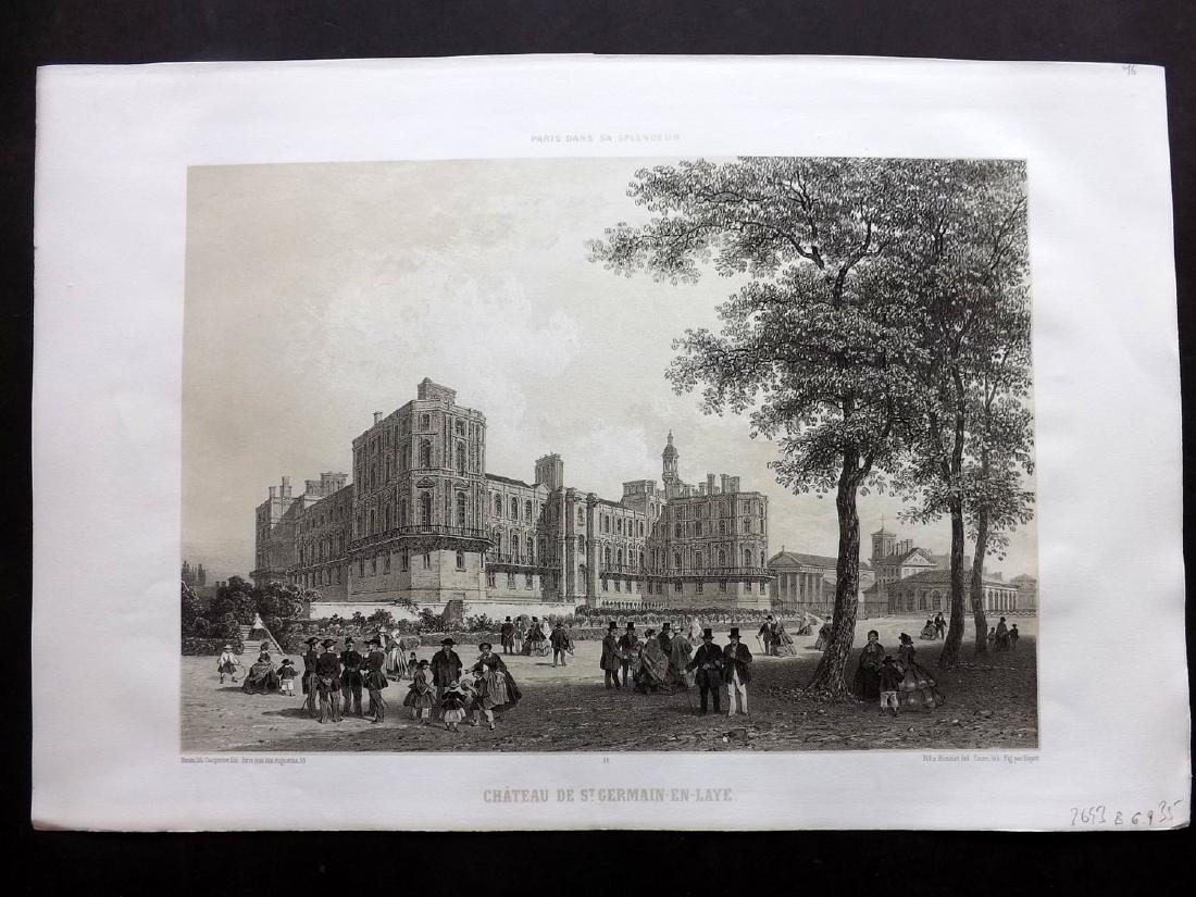 Paris dans sa Splendeur 1863 Chateau de St.: Lithograph Published 1861-63, Paris for "Paris dans sa Splendeur" Edited by Henri Charpentier. Mostly Drawn by Felix Bonoist, and Lithographed by Benoist and others. Paper Size: 19 x 13 inch (48 x 33c
