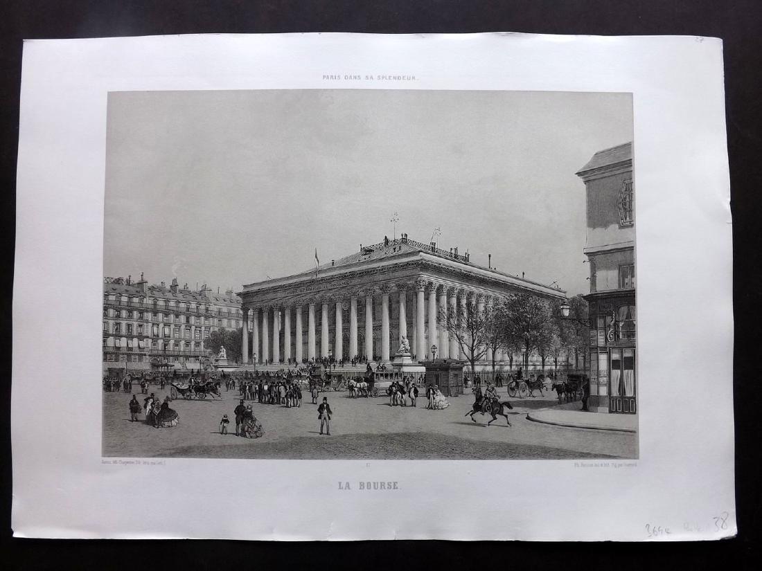 Paris dans sa Splendeur 1863 Large Print. La Bourse: Lithograph Published 1861-63, Paris for "Paris dans sa Splendeur" Edited by Henri Charpentier. Mostly Drawn by Felix Bonoist, and Lithographed by Benoist and others. Paper Size: 19 x 13 inch (48 x 33c