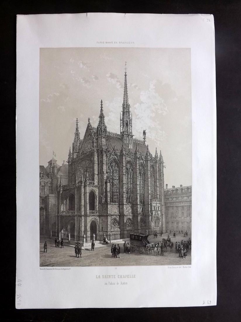 Paris dans sa Splendeur 1863 Print. La Sainte Chapelle: Lithograph Published 1861-63, Paris for "Paris dans sa Splendeur" Edited by Henri Charpentier. Mostly Drawn by Felix Bonoist, and Lithographed by Benoist and others. Paper Size: 19 x 13 inch (48 x 33c
