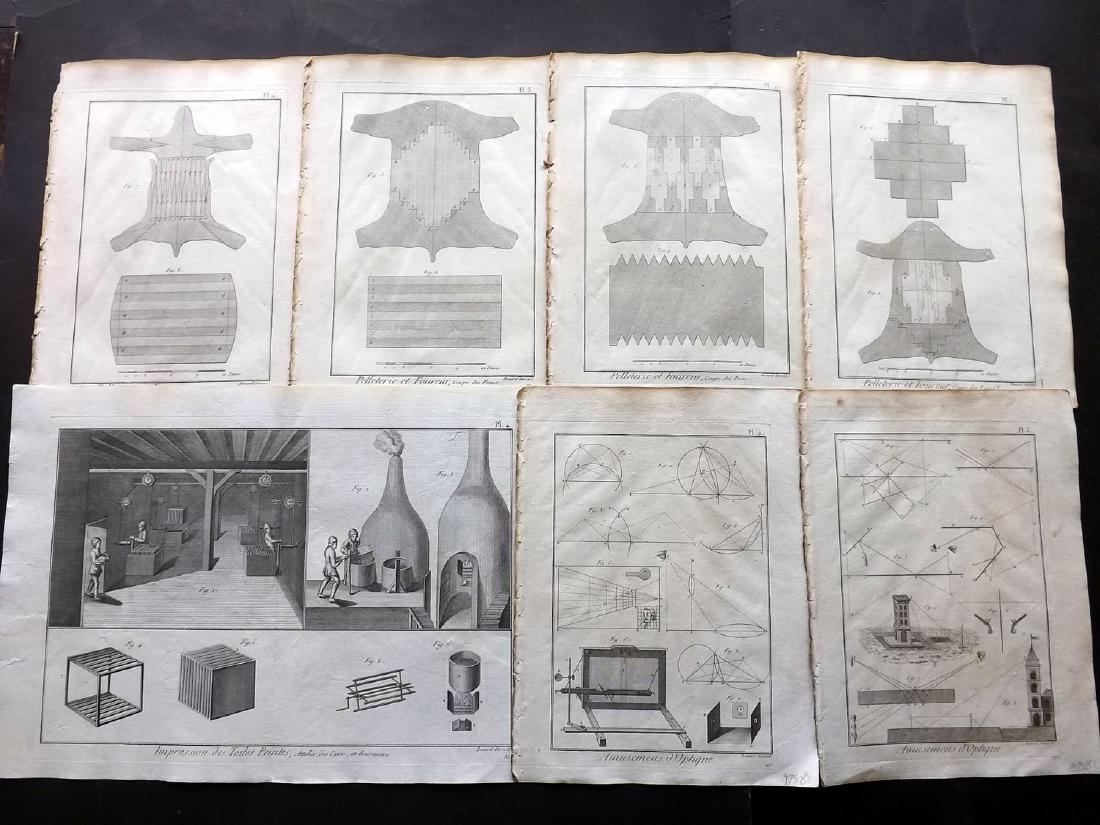 Diderot, Denis C1790 Lot of 17 Science & Tech Prints: Copper Plates Published 1782-1832, Paris for "Encyclopedie Methodique ou par Ordre de Matieres par une Societe de gens de Lettres de Savans et D'Artistes" by Denis Diderot. Paper Size: 11.5 x 8.5 inch