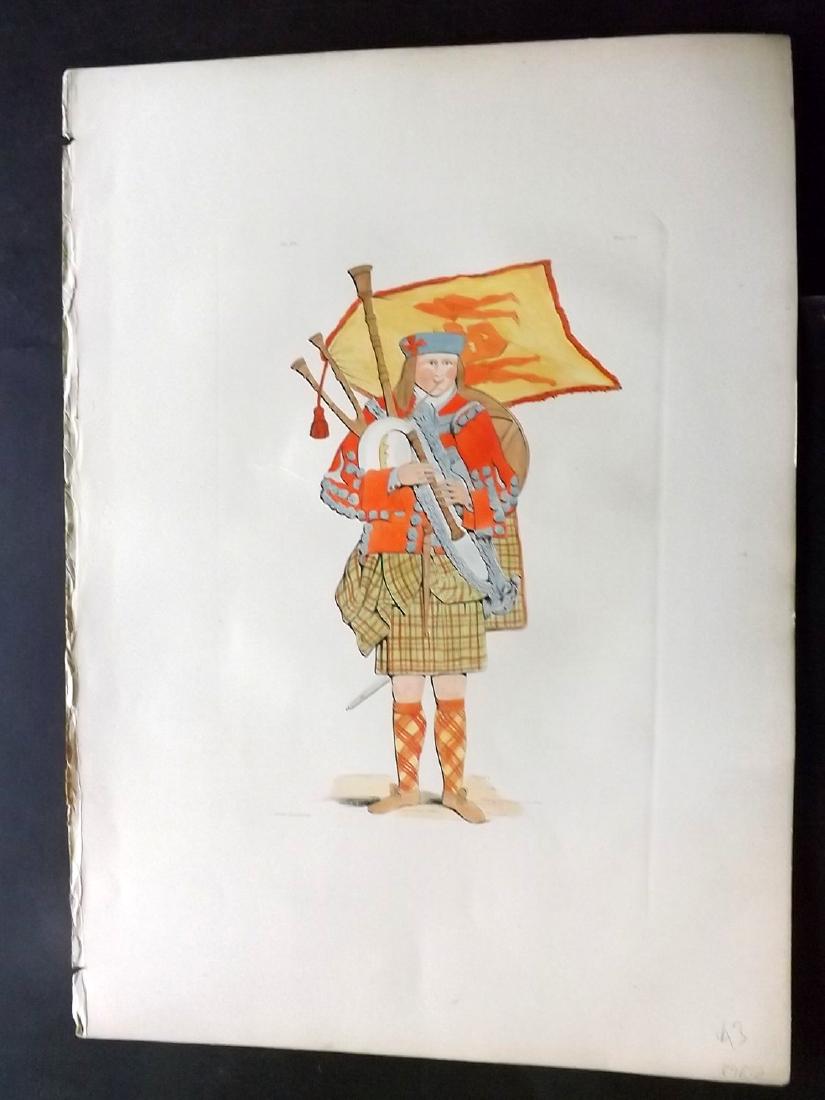 Stuart 1892 LG Hand Col Scottish Costume Print Bagpiper (1 of 2)