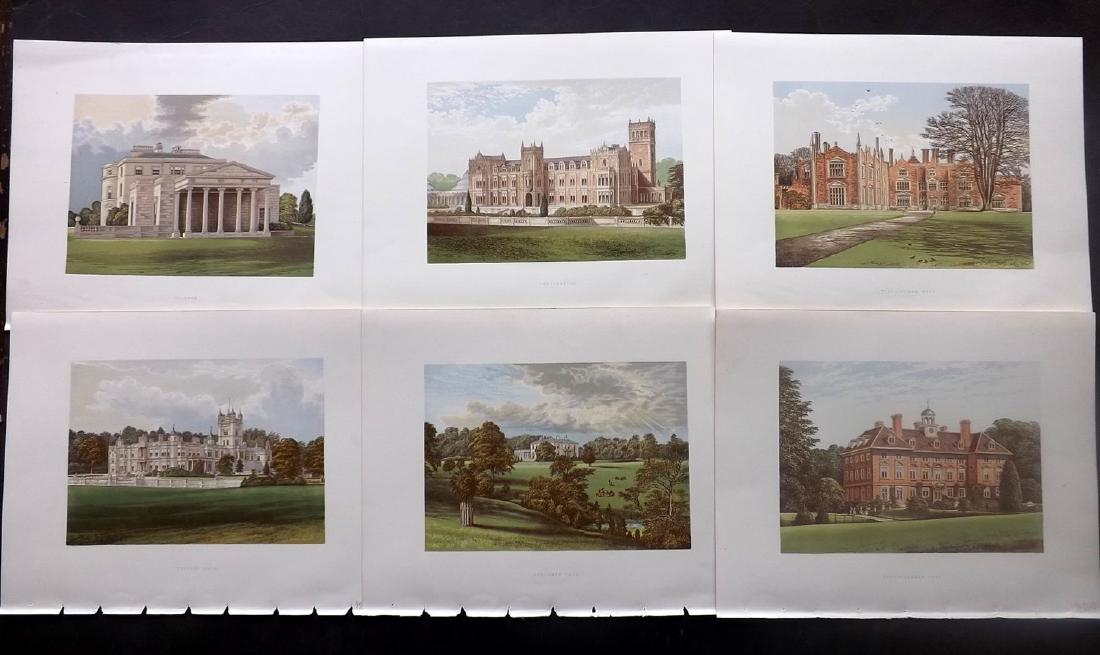 Morris Seats C1870 Lot of 8 Colour Woodblock Views: Color Printed Woodblock Published 1866-1880 by William Mackenzie, London for "Picturesque Views of Seats of Noblemen and Gentlemen of Great Britain and Ireland" by the Rev. F. O. Morris. Printed by Be