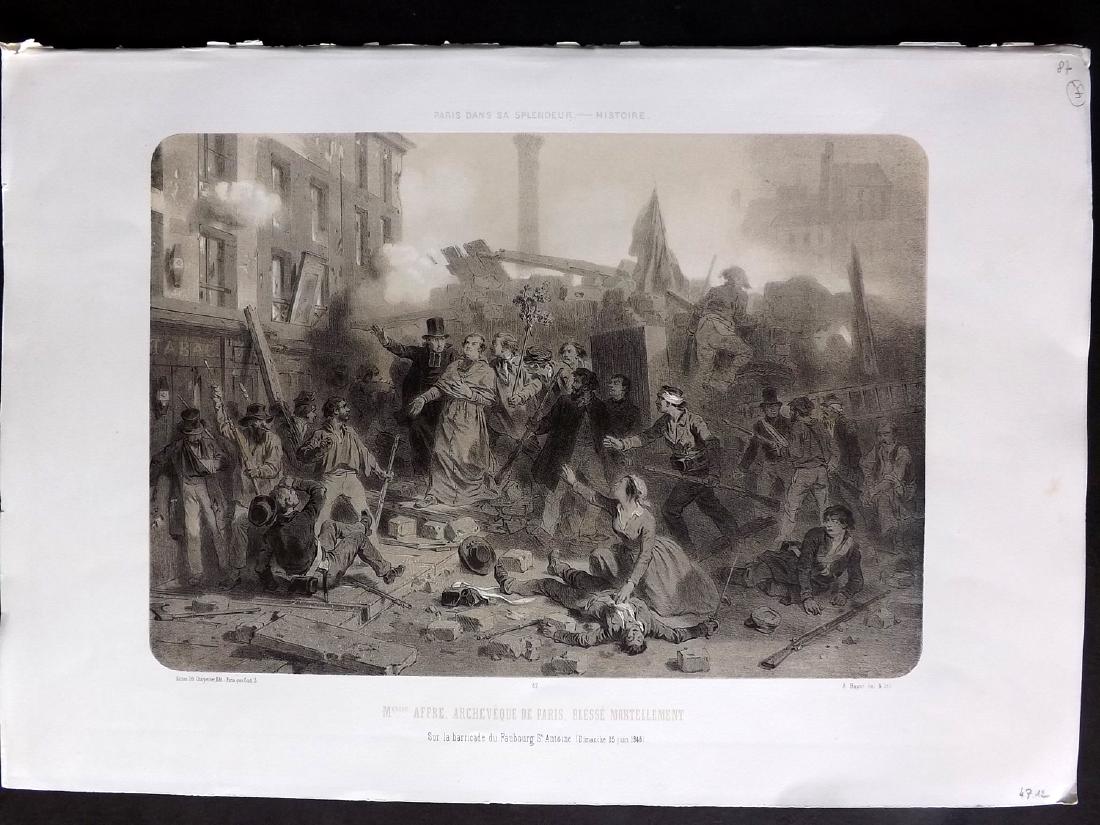 Paris dans sa Splendeur 1863 Large Print. Archeveque…: "Mgneur Affre Archeveque de Paris, Blesse Mortellement" Lithograph Published 1861-63, Paris for "Paris dans sa Splendeur" Edited by Henri Charpentier. Mostly Drawn by Felix Bonoist, and Lithographed b