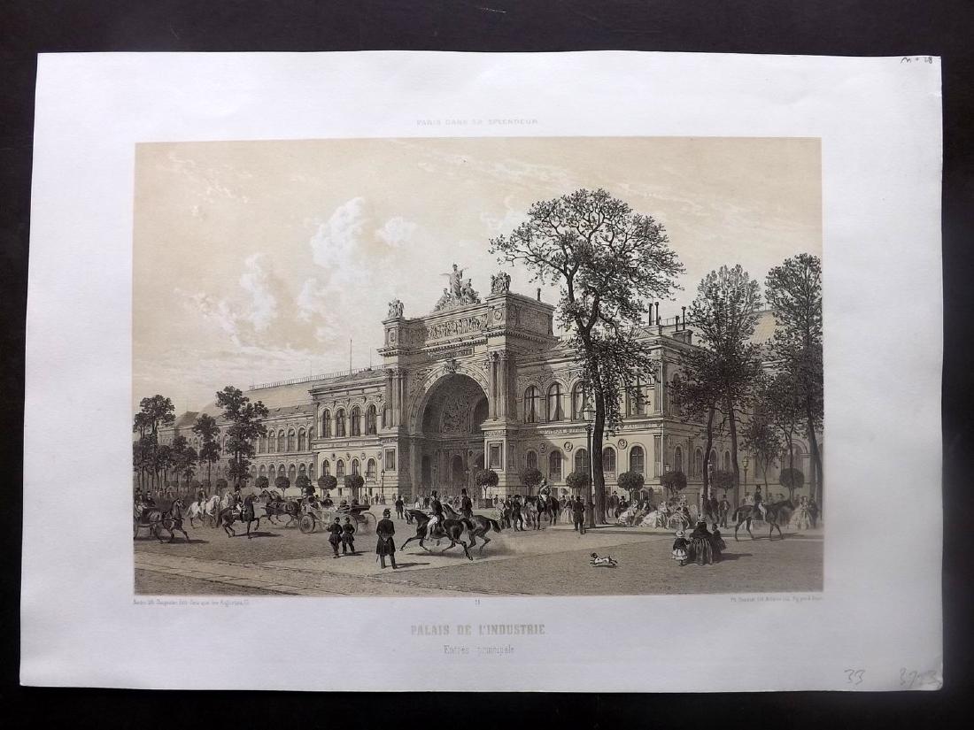 Paris dans sa Splendeur 1863 Palais de L'Industrie: Lithograph Published 1861-63, Paris for "Paris dans sa Splendeur" Edited by Henri Charpentier. Mostly Drawn by Felix Bonoist, and Lithographed by Benoist and others. Paper Size: 19 x 13 inch (48 x 33c