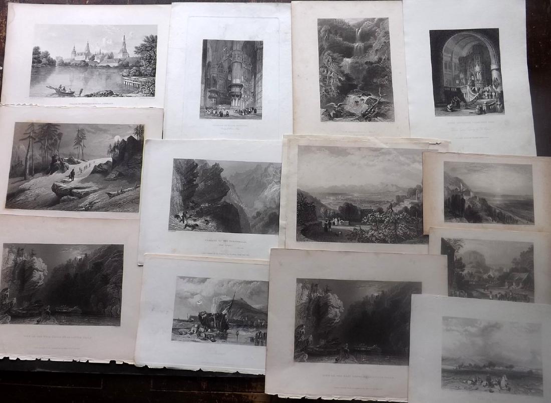 World Views C1830-80 Lot of 21 Steel Engravings: Incl Canada, USA, North America, Switzerland, Germany, Holy Land, Italy, UK, France, India, Denmark, etc. Examples by Bartlett, Brockendon, Stanfield, Harding, Turner, Voyages and Travels, etc. Paper 