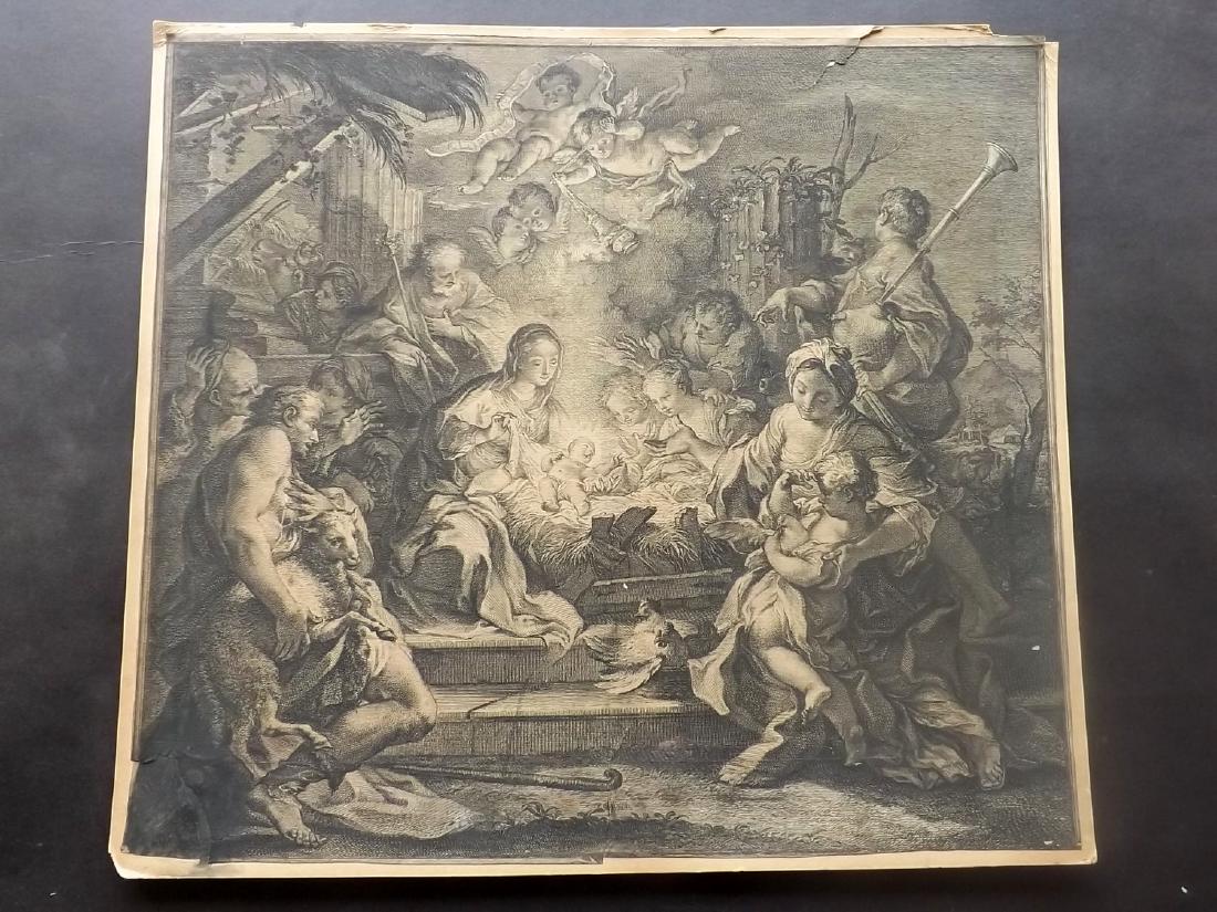 Anon 18th Cent. Religious Print. Jesus in Manger (1 of 2)