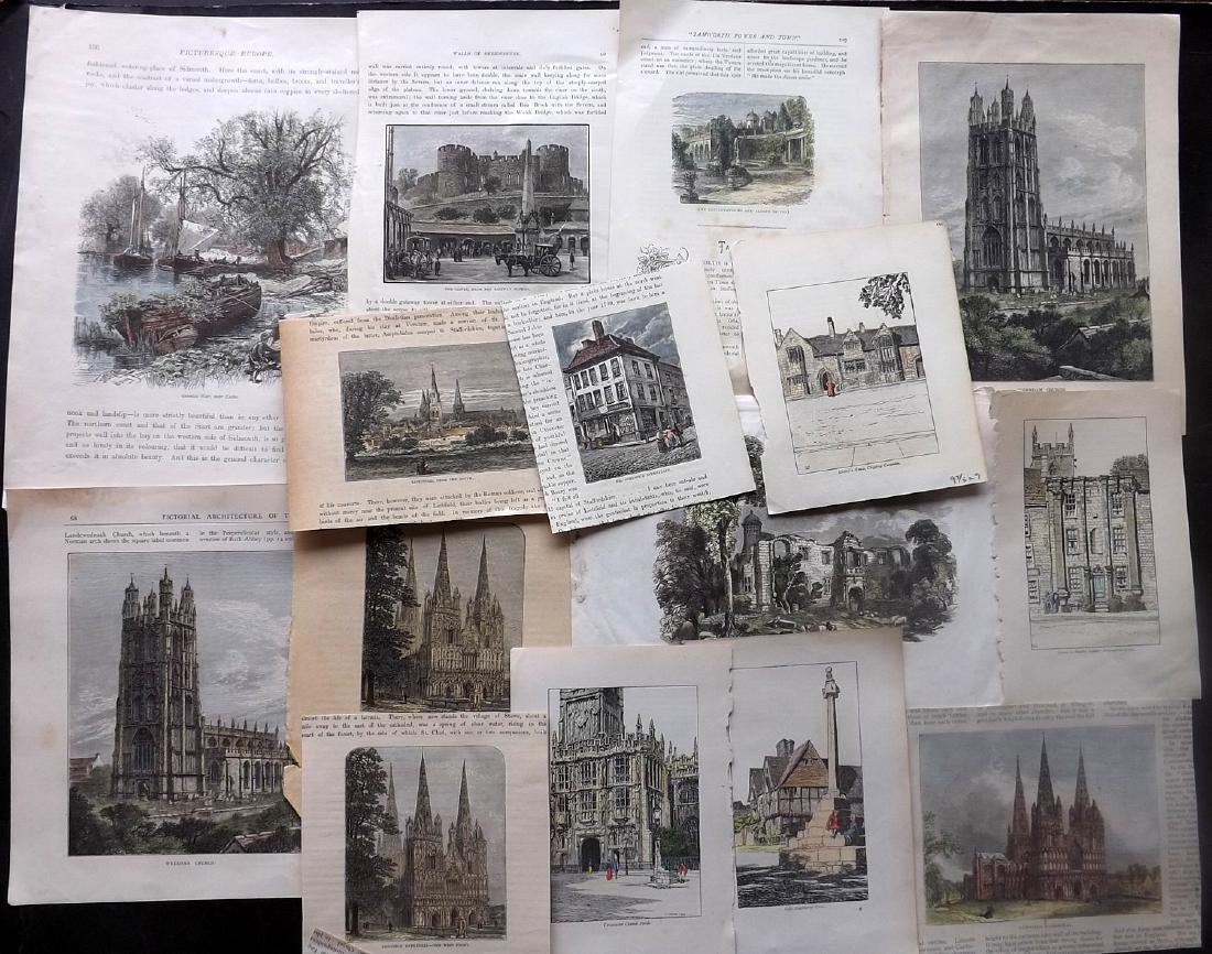 British Views 19th Cent. Lot of 16 Hand Col Wood Engs (1 of 3)