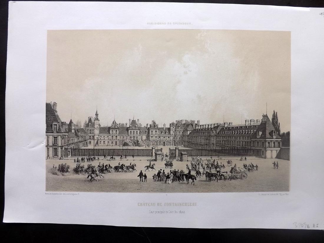 Paris dans sa Splendeur 1863 Chateau de Fontainebleu: Lithograph Published 1861-63, Paris for "Paris dans sa Splendeur" Edited by Henri Charpentier. Mostly Drawn by Felix Bonoist, and Lithographed by Benoist and others. Paper Size: 19 x 13 inch (48 x 33c