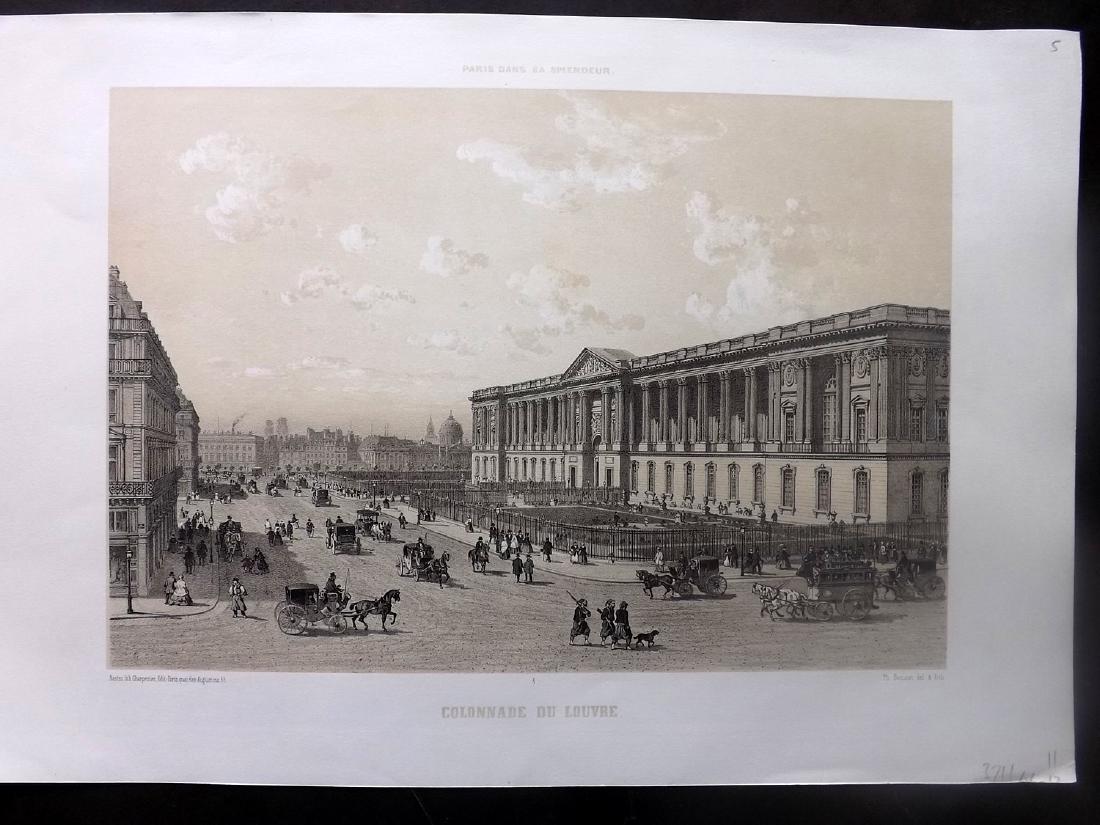 Paris dans sa Splendeur 1863 Print. Colonnade du Louvre: Lithograph Published 1861-63, Paris for "Paris dans sa Splendeur" Edited by Henri Charpentier. Mostly Drawn by Felix Bonoist, and Lithographed by Benoist and others. Paper Size: 19 x 13 inch (48 x 33c