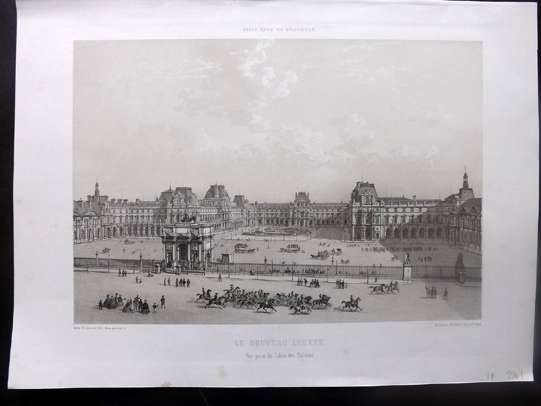 Paris dans sa Splendeur 1863 Print. Le Nouveau Louvre: Lithograph Published 1861-63, Paris for "Paris dans sa Splendeur" Edited by Henri Charpentier. Mostly Drawn by Felix Bonoist, and Lithographed by Benoist and others. Paper Size: 19 x 13 inch (48 x 33c