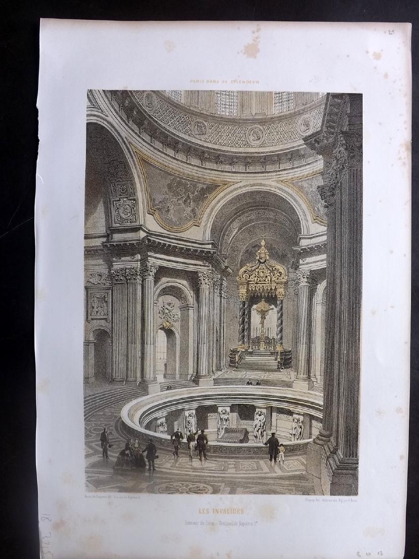 Paris dans Splendeur 1863 Print. Les Invalides Interior: Lithograph Published 1861-63, Paris for "Paris dans sa Splendeur" Edited by Henri Charpentier. Mostly Drawn by Felix Bonoist, and Lithographed by Benoist and others. Paper Size: 19 x 13 inch (48 x 33c