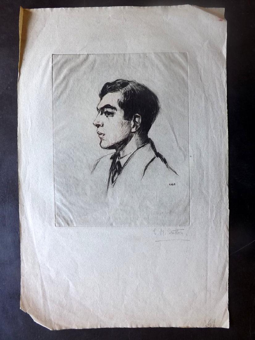 E. M. Sutton? C1900 Signed Etching of a Gentleman (1 of 2)