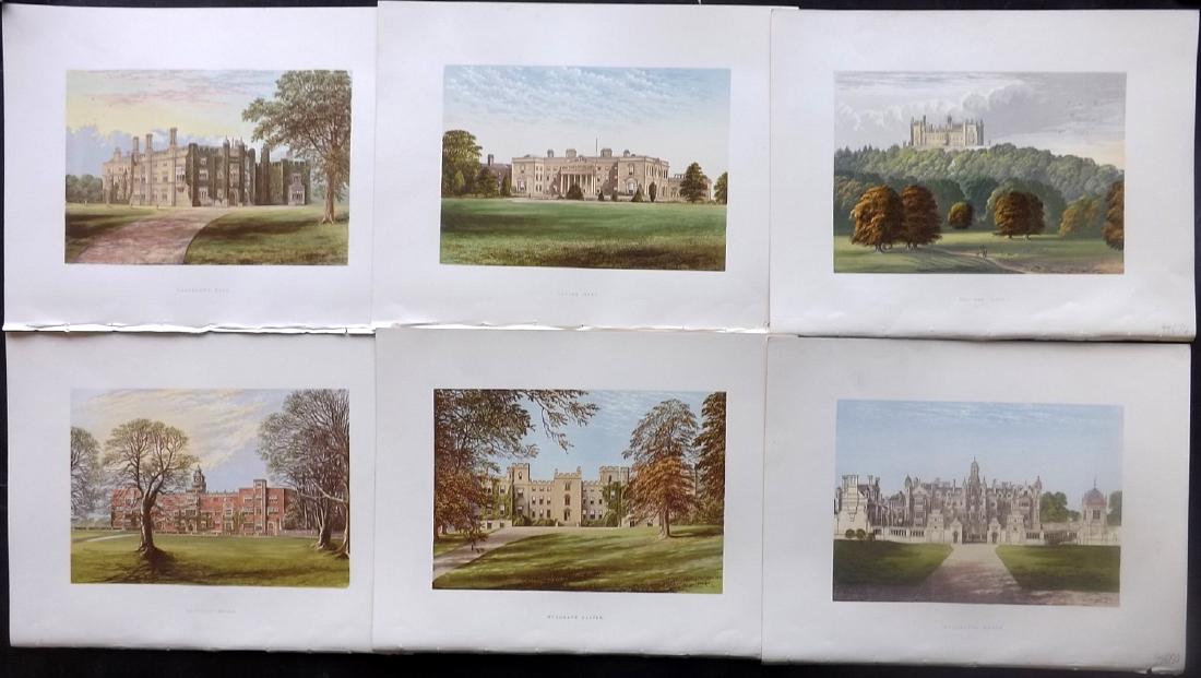 Morris Seats C1870 Lot of 6 Colour Woodblock Views: Color Printed Woodblock Published 1866-1880 by William Mackenzie, London for "Picturesque Views of Seats of Noblemen and Gentlemen of Great Britain and Ireland" by the Rev. F. O. Morris. Printed by Be