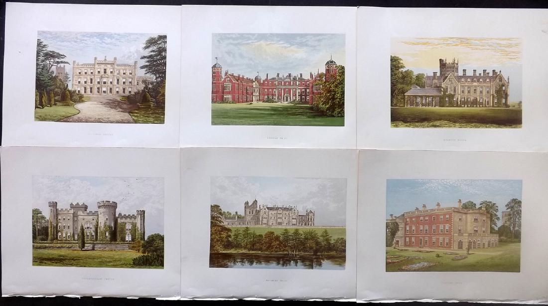 Morris Seats C1870 Lot of 6 Colour Woodblock Views: Color Printed Woodblock Published 1866-1880 by William Mackenzie, London for "Picturesque Views of Seats of Noblemen and Gentlemen of Great Britain and Ireland" by the Rev. F. O. Morris. Printed by Be