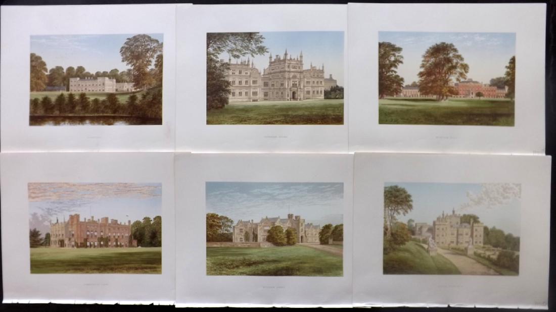 Morris Seats C1870 Lot of 6 Colour Woodblock Views: Color Printed Woodblock Published 1866-1880 by William Mackenzie, London for "Picturesque Views of Seats of Noblemen and Gentlemen of Great Britain and Ireland" by the Rev. F. O. Morris. Printed by Be
