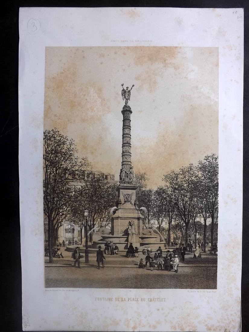 Paris dans sa Splendeur 1863 Print. Fountaine. Chatelet: Lithograph Published 1861-63, Paris for "Paris dans sa Splendeur" Edited by Henri Charpentier. Mostly Drawn by Felix Bonoist, and Lithographed by Benoist and others. Paper Size: 19 x 13 inch (48 x 33c