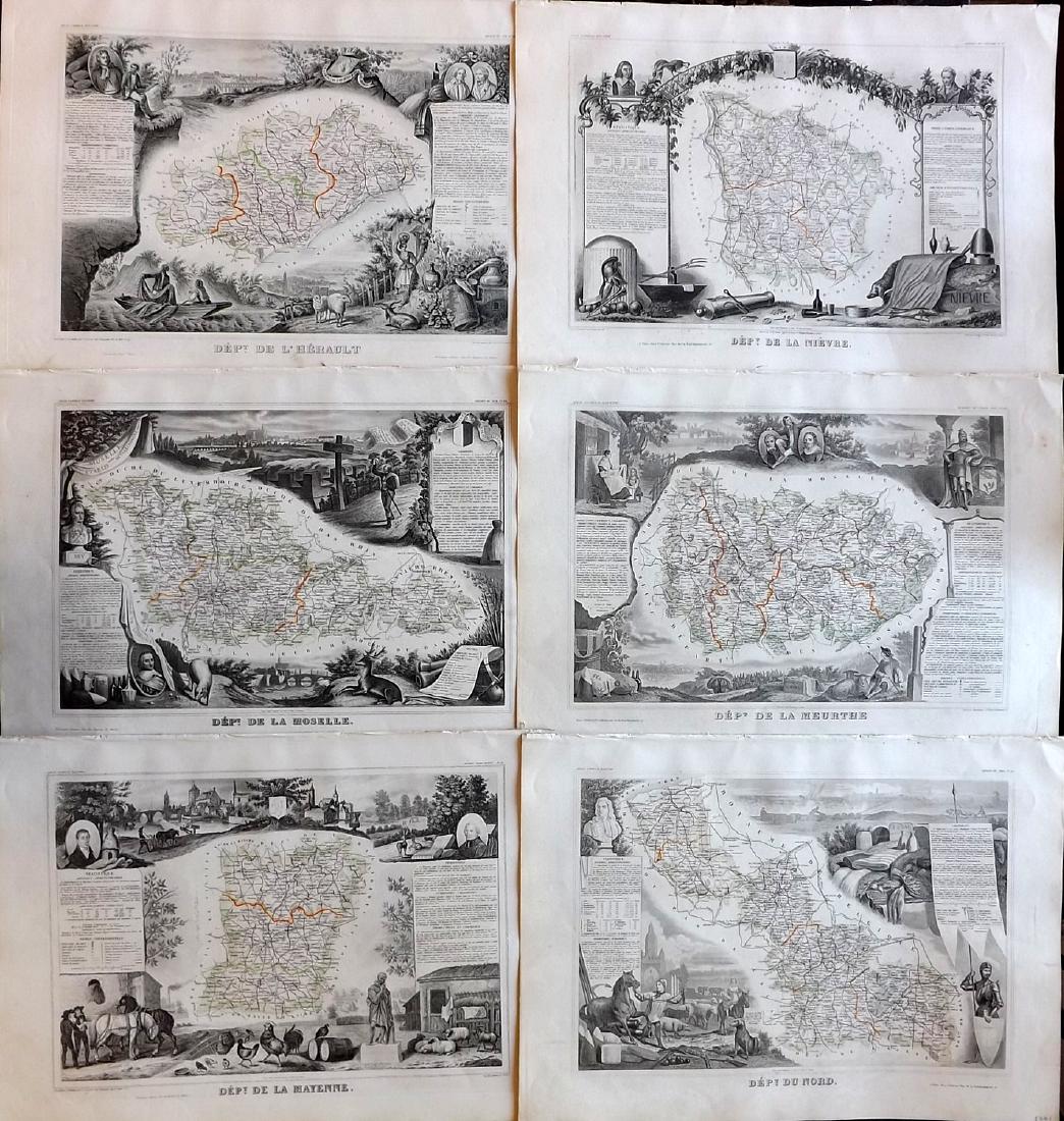 Levasseur, Victor 1859 Lot of 6 Large French Maps (1 of 2)