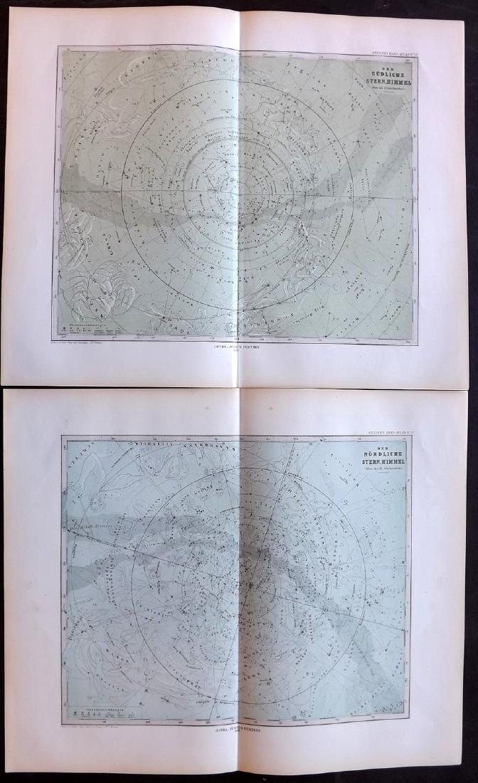 Stieler, Adolf 1874 Pair of Celestial Maps. Astronomy (1 of 2)