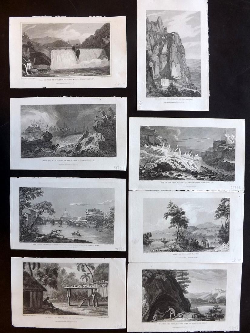 Gallery of Nature 1818 Mixed Lot of 8 Views: Incl Pacific, Spain, Italy, Holland, and Switzerland. Copper Plate Published 1818, London for "The Gallery of Nature and Art: or, A Tour Through Creation and Science" by the Rev. Edward Polehampton & 