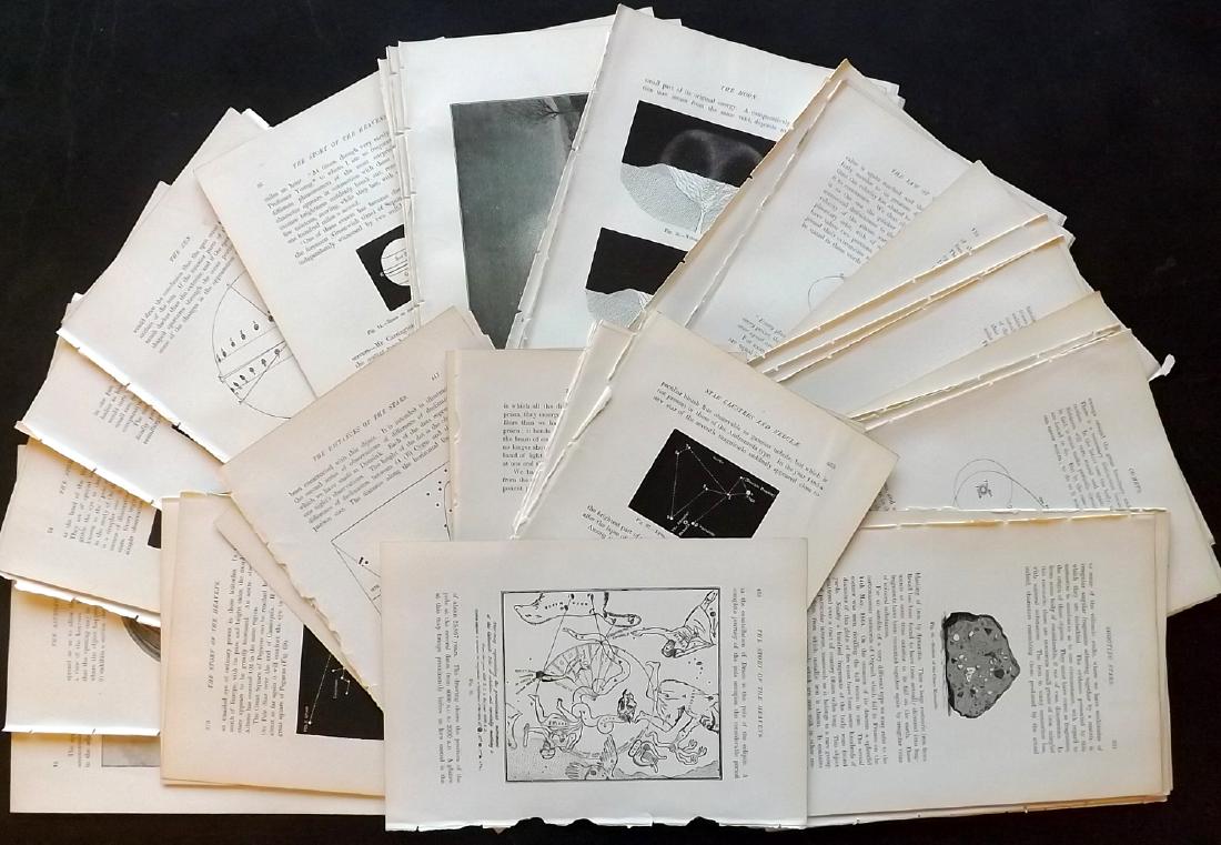 Astronomy 1893 Lot of 70 Illustrated Sheets: Wood Engravings all with verso text. Published 1893, Lodon for "The Story of the Heavens" by Sir Robert Stawell Ball. Paper Size: 9 x 6 inch (23 x 15cm) Good condition
