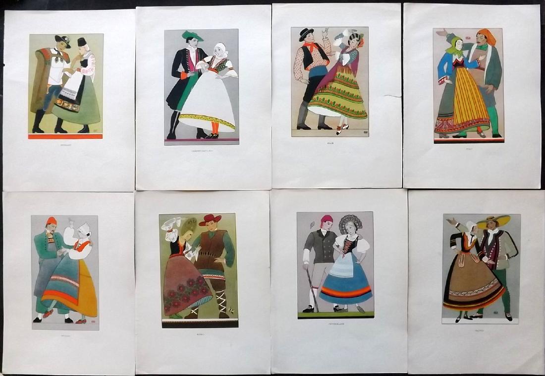 Costume/Dancing C1930's Lot of 8 Art Deco Prints by KM (1 of 2)