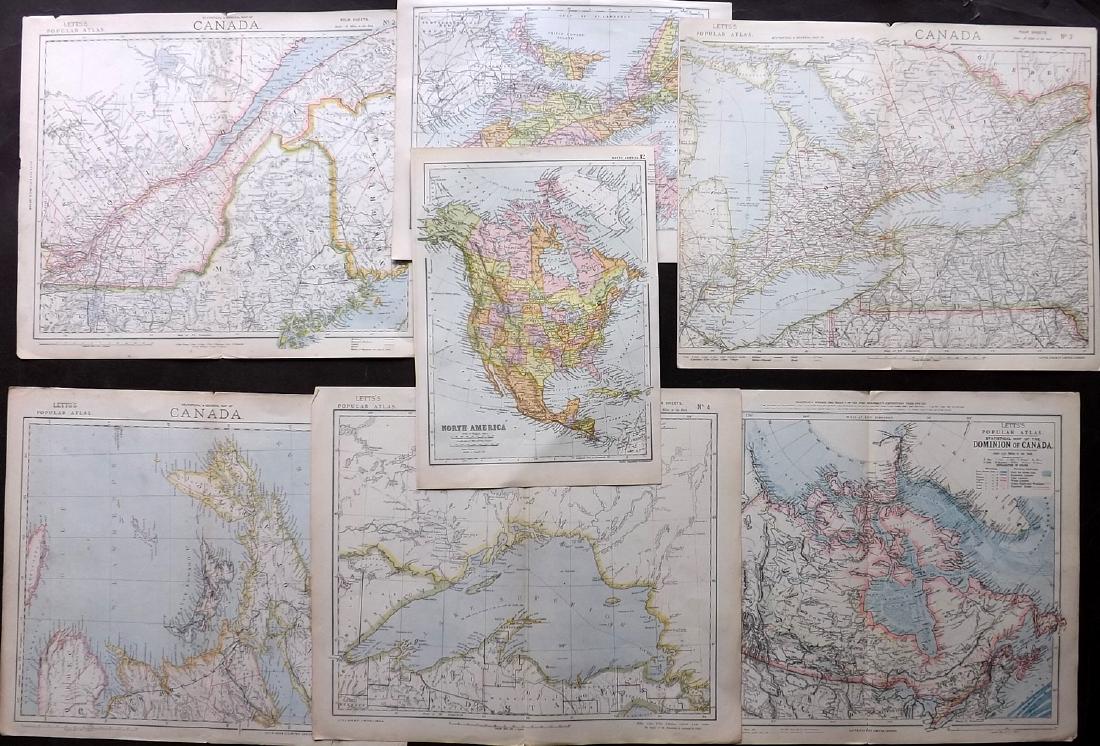 Canada C1880's Lot of 7 Antique Maps by Letts, Bacon (1 of 3)