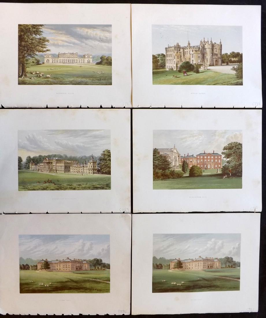 Morris Seats C1870 Lot of 6 Colour Woodblock Views: Color Printed Woodblock Published 1866-1880 by William Mckenzie, London for "Picturesque Views of Seats of Noblemen and Gentlemen of Great Britain and Ireland" by the Rev. F. O. Morris. Printed by Ben