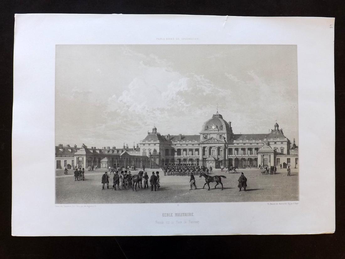 Paris dans sa Splendeur 1863 LG Print. Ecole Militaire: Lithograph Published 1861-63, Paris for "Paris dans sa Splendeur" Edited by Henri Charpentier. Mostly Drawn by Felix Bonoist, and Lithographed by Benoist and others. Paper Size: 19 x 13 inch (48 x 33c