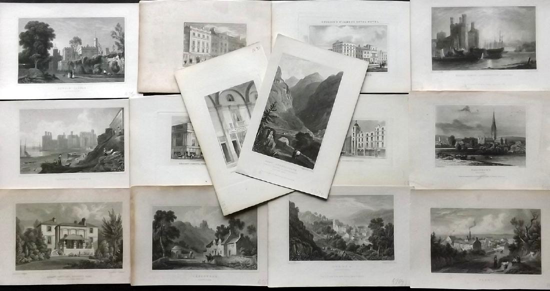 British Views 1830-40 Lot of 14 Steel Engravings: Steel Engravings Published C1840, London for "Curiosities of Great Britain. England & Wales Delineated..." by Thomas Dugdale and 1830, London for "Wales Illustrated, in a Series of Views..." by Henry 