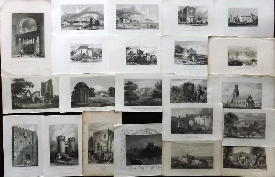 Kent 19th Century Lot of 22 Steel Engravings: Steel Engravings all of Kent. Examples by W. H. Ireland, Tombleson, Winkles, Beauties of England and Wales, and Dugdale. Paper Size: Typically 8 x 5.5 inch (20 x 14cm) Good condition