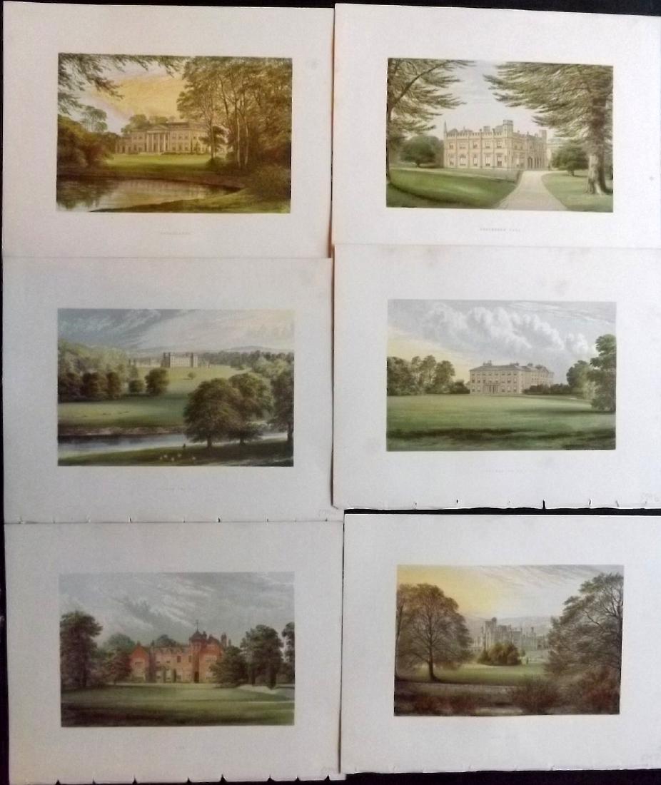 Morris Seats C1870 Lot of 6 Colour Woodblock Views: Color Printed Woodblock Published 1866-1880 by William Mckenzie, London for "Picturesque Views of Seats of Noblemen and Gentlemen of Great Britain and Ireland" by the Rev. F. O. Morris. Printed by Ben