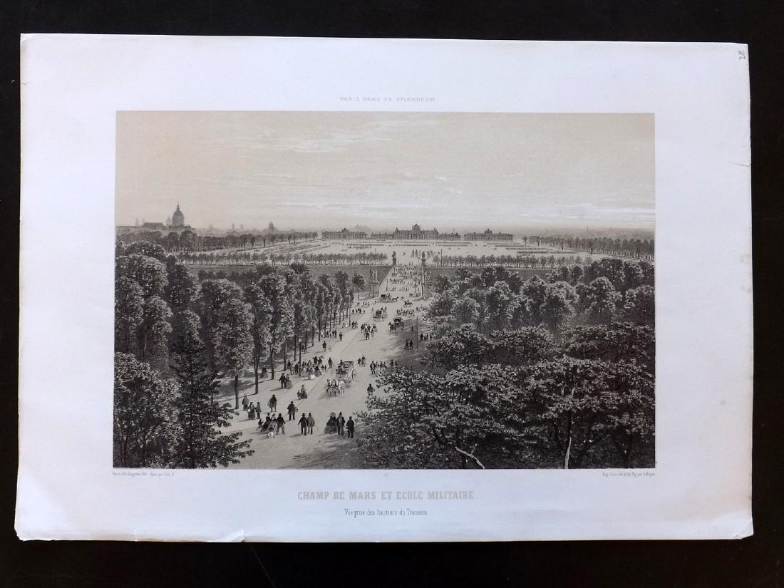 Paris dans sa Splendeur 1863 LG Print. Champ de Mars: Lithograph Published 1861-63, Paris for "Paris dans sa Splendeur" Edited by Henri Charpentier. Mostly Drawn by Felix Bonoist, and Lithographed by Benoist and others. Paper Size: 19 x 13 inch (48 x 33c