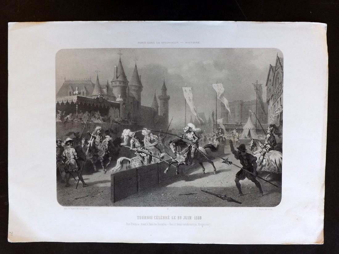 Paris dans sa Splendeur 1863 LG Print. Tournoi Celebre: Lithograph Published 1861-63, Paris for "Paris dans sa Splendeur" Edited by Henri Charpentier. Mostly Drawn by Felix Bonoist, and Lithographed by Benoist and others. Paper Size: 19 x 13 inch (48 x 33c