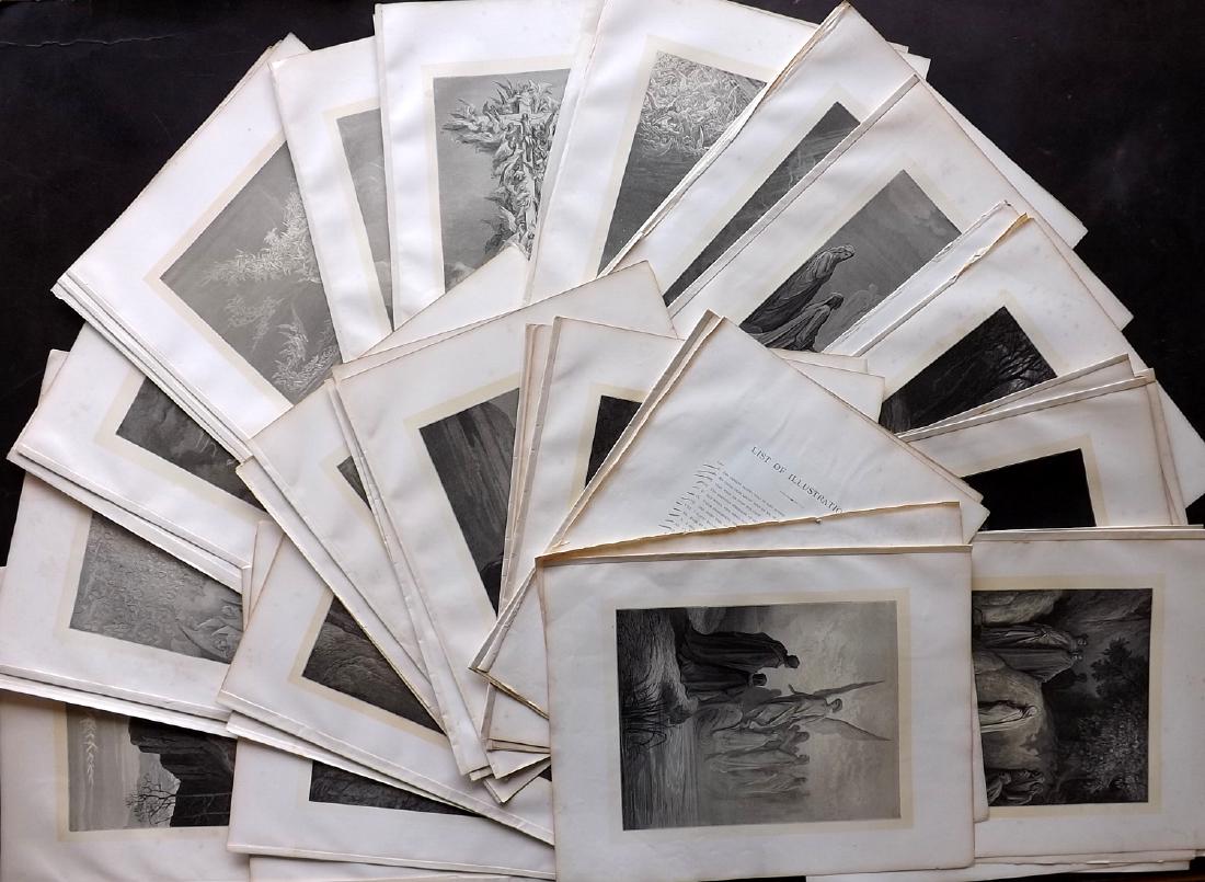 Dore, Gustave C1880 Lot of 49 Large Prints: Wood Engravings (With plain backs) Published C1880, London for "The Vision of Purgatory and Paradise" by Henry Francis Cary. Illustrated by Gustave Dore. Paper Size: 15 x 11.5 inch (38 x 29cm) Good co