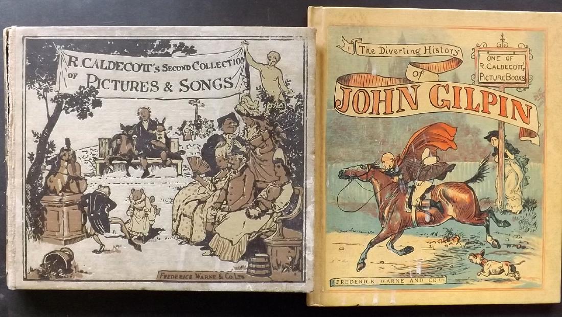 Caldecott, R. 1900's Pair of Picture Books, Col. Illus.: "The Milkmaid. An Old Song exhibited & explained in many designs by R. Caldecott" London: Frederick Warne & Co. nd. Oblong 8vo (240 x 210mm) Pictorial Boards. Together with "The Diverse History of Joh