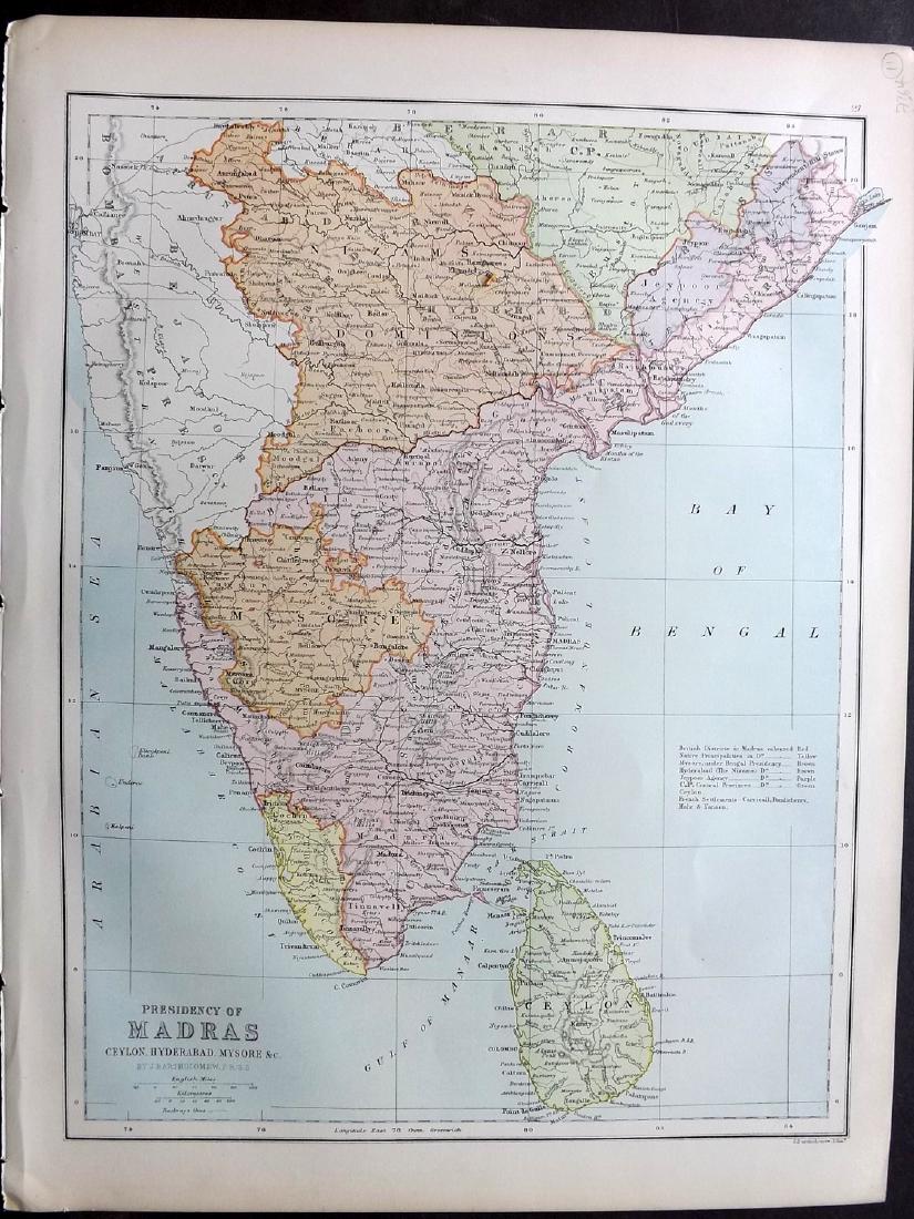 Bryce, James 1881 Map of Madras. India & Ceylon (1 of 1)